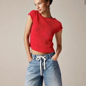 J. Crew 2024 Red Orange Montauk Crochet Knit Textured Sweater Boat Neck Tee XL